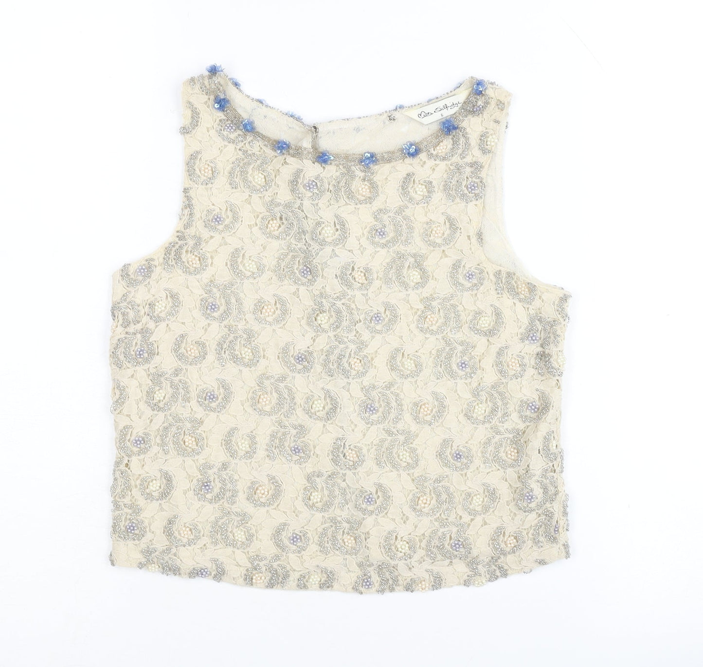 Miss Selfridge Ivory Beaded Sleeveless Top UK 6