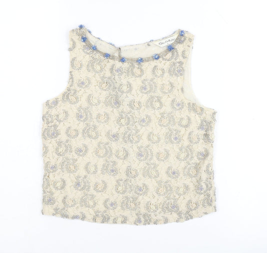 Miss Selfridge Ivory Beaded Sleeveless Top UK 6