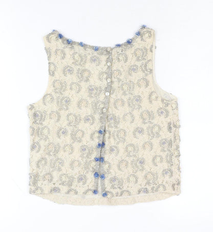 Miss Selfridge Ivory Beaded Sleeveless Top UK 6