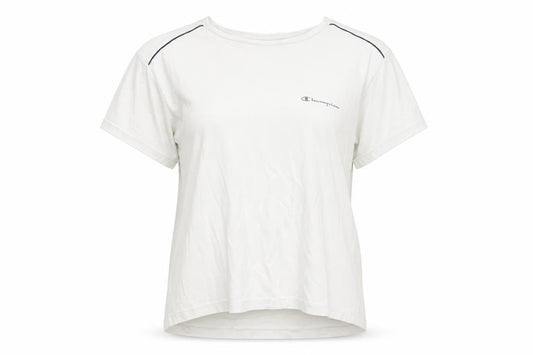 Front view of Champion unisex white t-shirt, large, casual basic wear