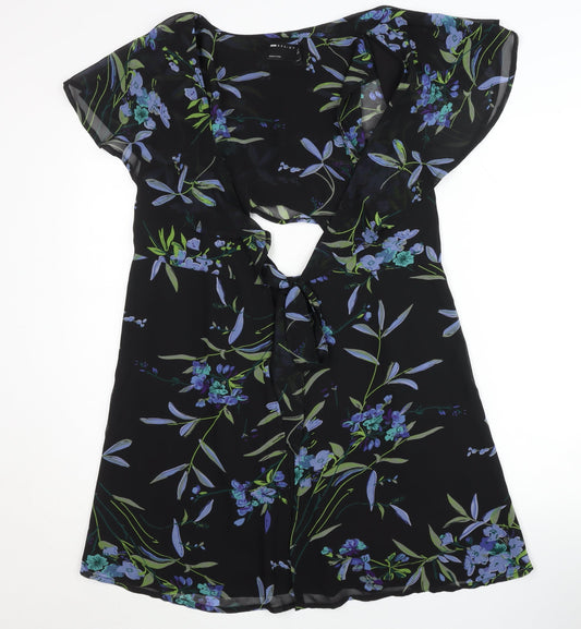 ASOS Design Women's Black Floral Mini Dress, Size 8, A-Line - Ideal for Parties