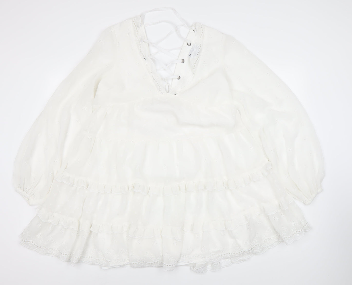 ASOS DESIGN Women White 12 Ruffle Lace Up Dress
