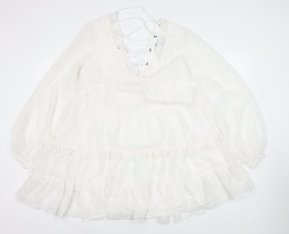 ASOS DESIGN Women White 12 Ruffle Lace Up Dress