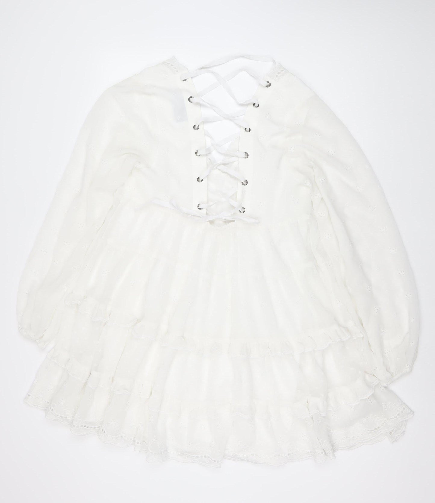 ASOS DESIGN Women White 12 Ruffle Lace Up Dress