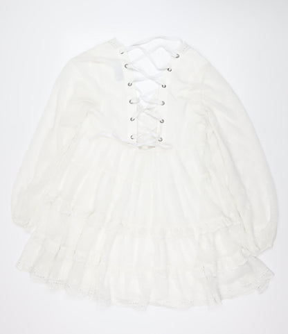 ASOS DESIGN Women White 12 Ruffle Lace Up Dress