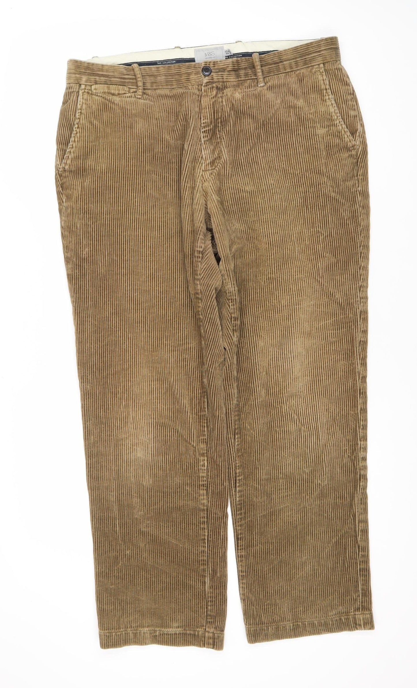 Marks and Spencer Men's Brown Straight Corduroy Trousers