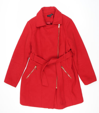 Liz Jordan Women's Red Belted Coat L, Zip Pockets