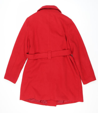 Liz Jordan Women's Red Belted Coat L, Zip Pockets