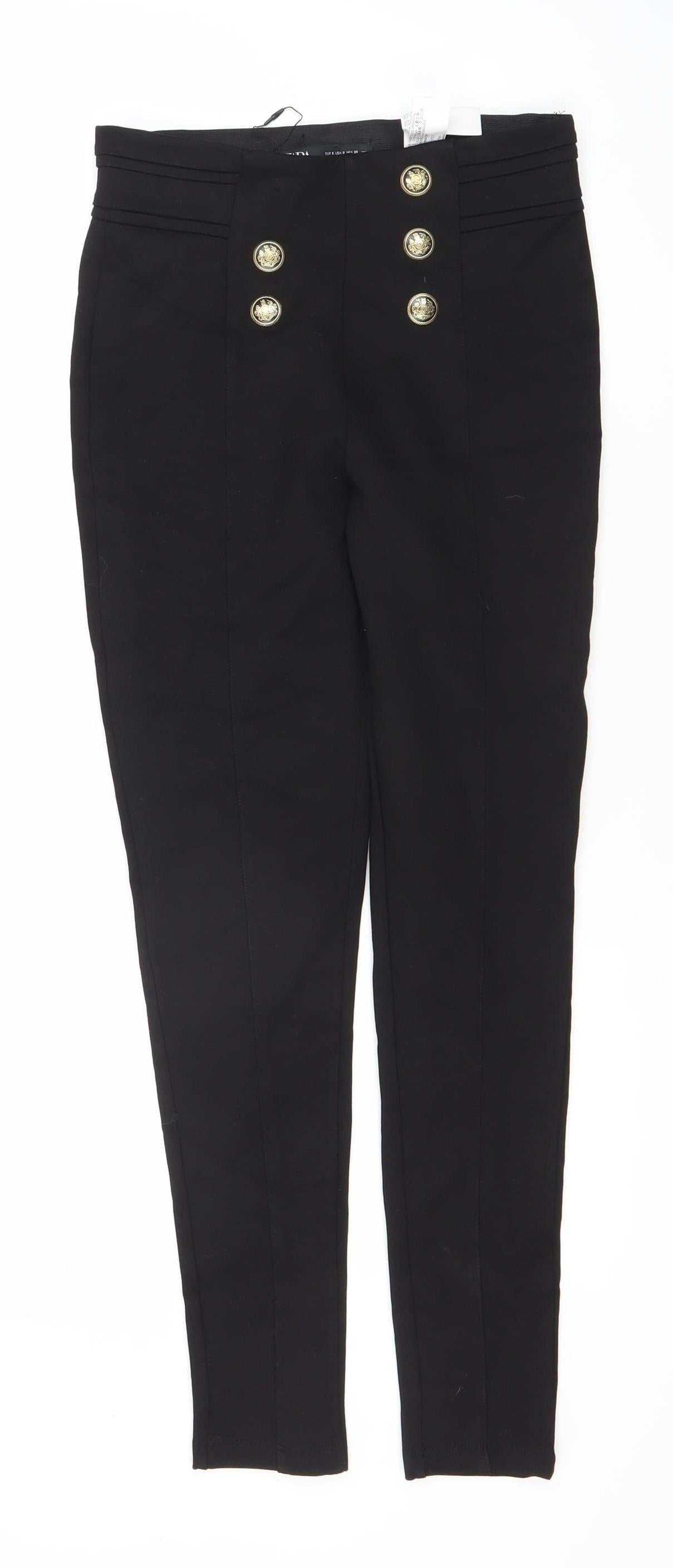 Womens UK Size S Zara Regular Fit Leggings Black Trousers