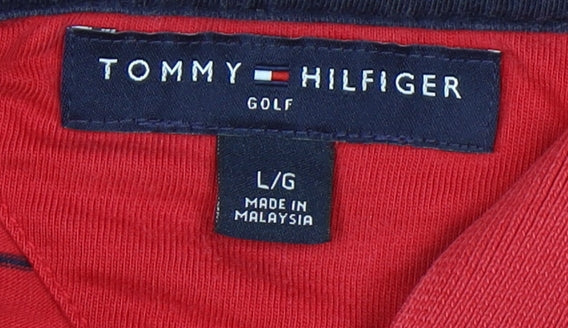 Tommy Hilfiger Men's Red Striped Polo Shirt L
