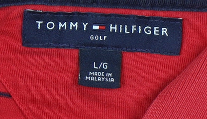 Tommy Hilfiger Men's Red Striped Polo Shirt L
