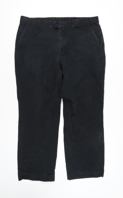 GANT Men's Black Chino Trousers, Size 38, 100% Cotton