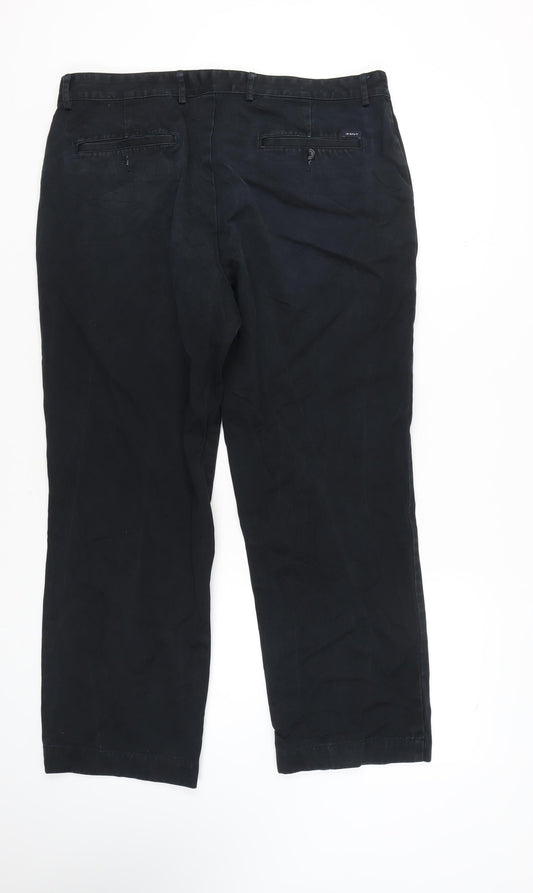 GANT Men's Black Chino Trousers, Size 38, 100% Cotton