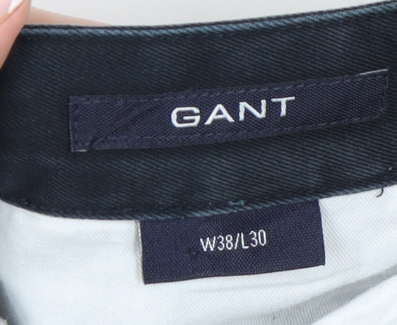 GANT Men's Black Chino Trousers, Size 38, 100% Cotton