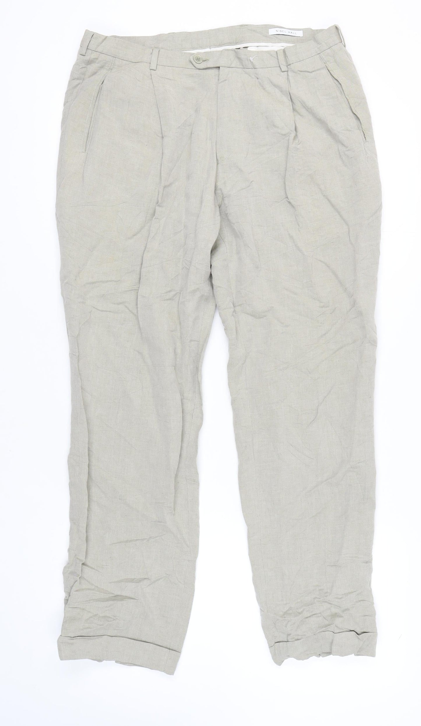 Nigel Hall Men's Beige Trousers - Size 34, Belted