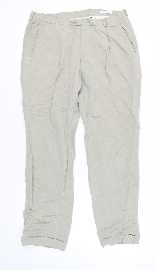 Nigel Hall Men's Beige Trousers - Size 34, Belted
