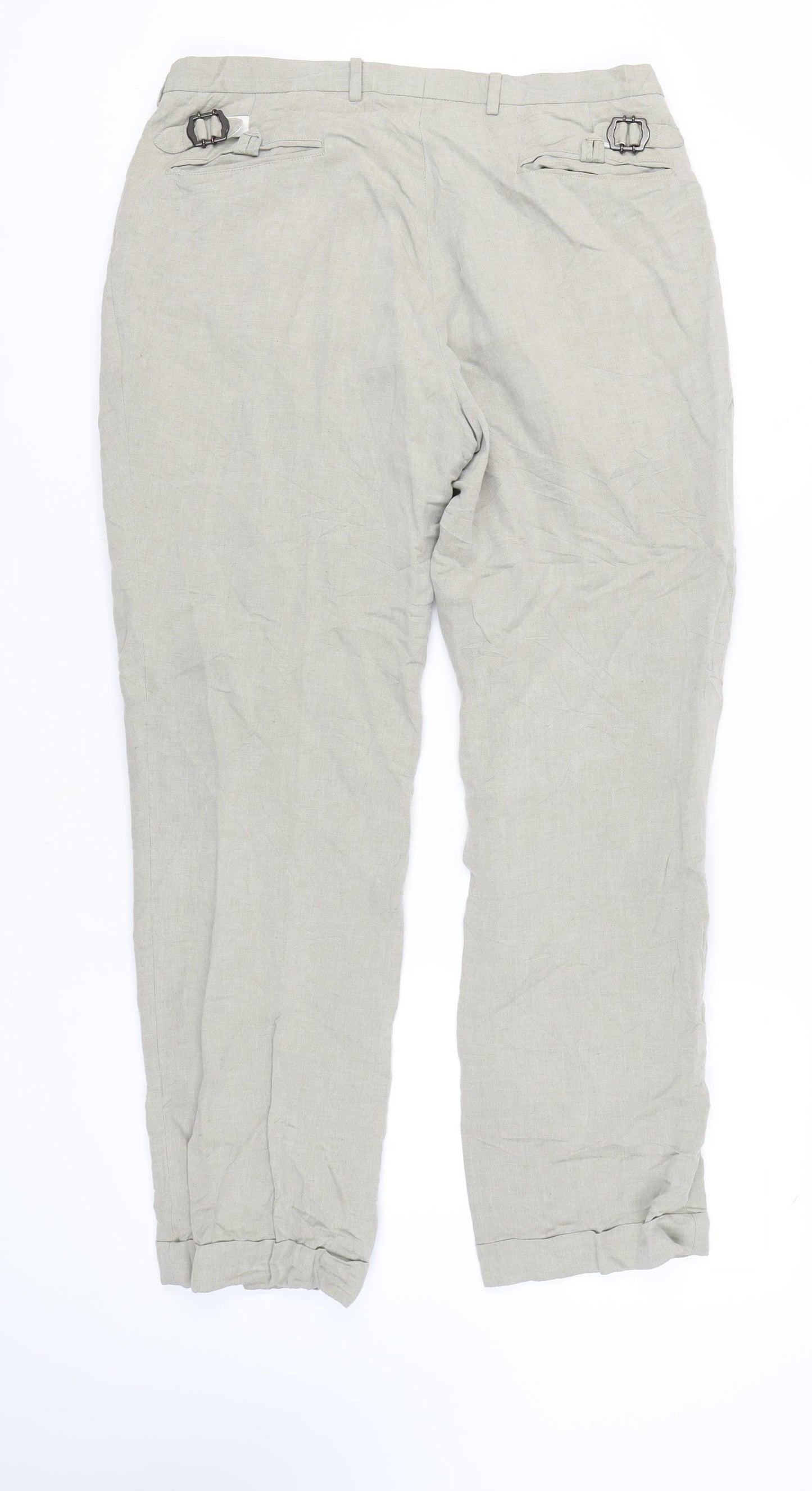 Nigel Hall Men's Beige Trousers - Size 34, Belted