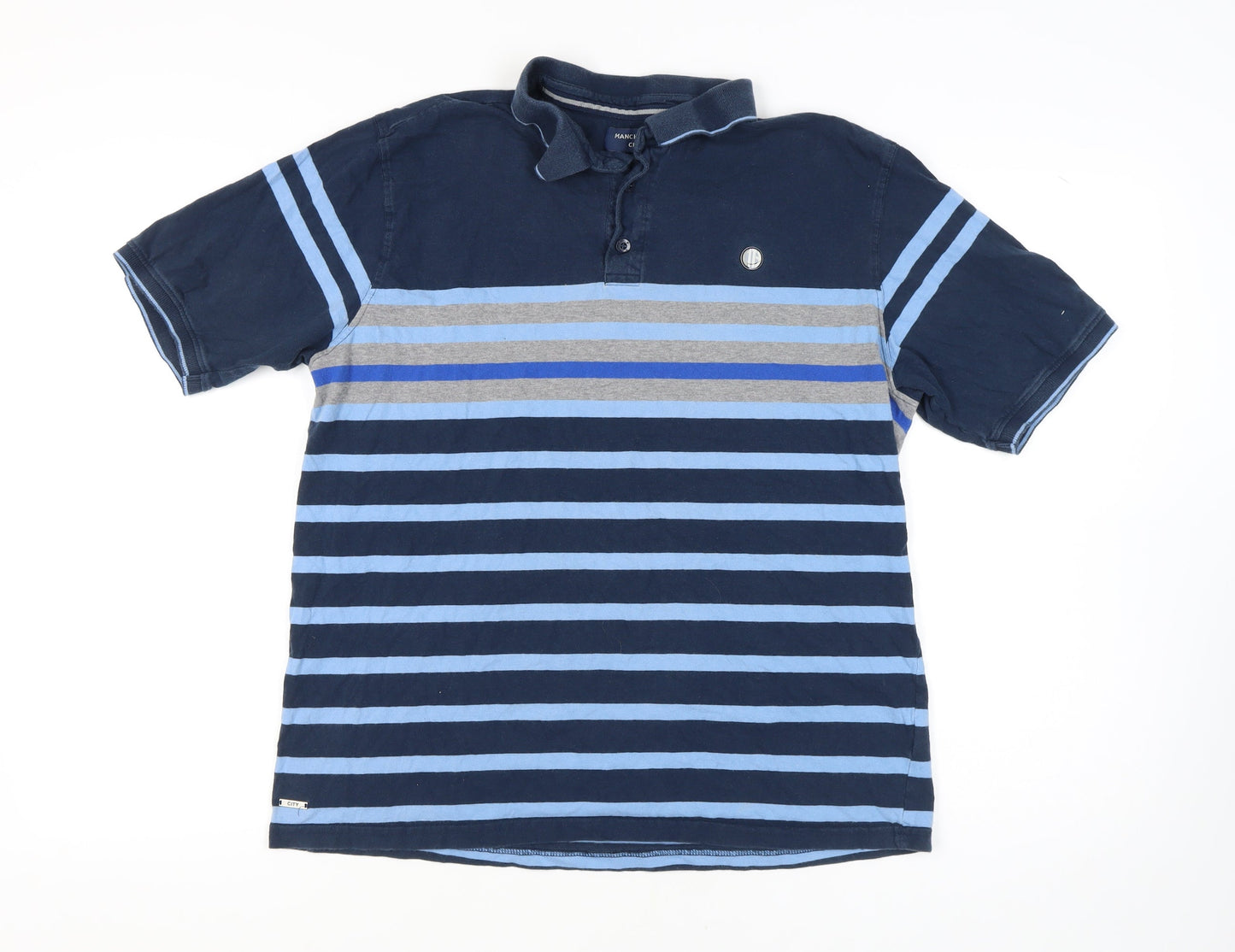 Manchester City Men's Blue Striped Polo Shirt XL