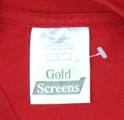 Gold Screens Unisex Red Crew Neck University T-Shirt L