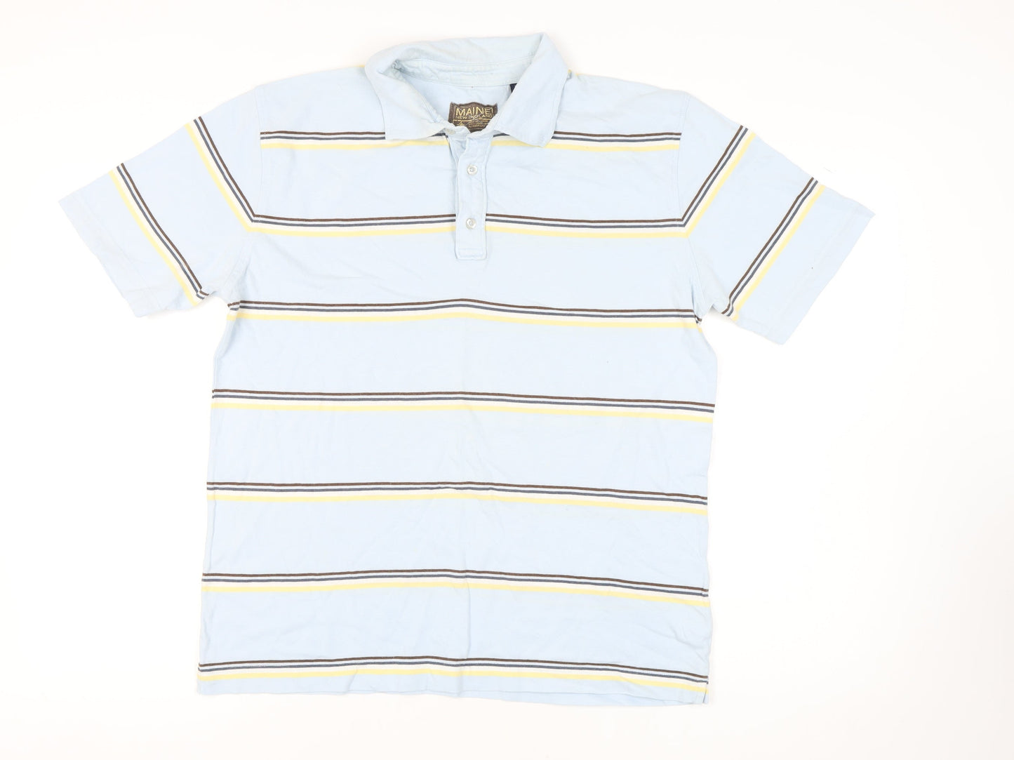 Maine New England Men's Blue Striped Polo Shirt M