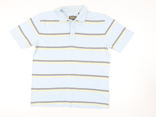 Maine New England Men's Blue Striped Polo Shirt M