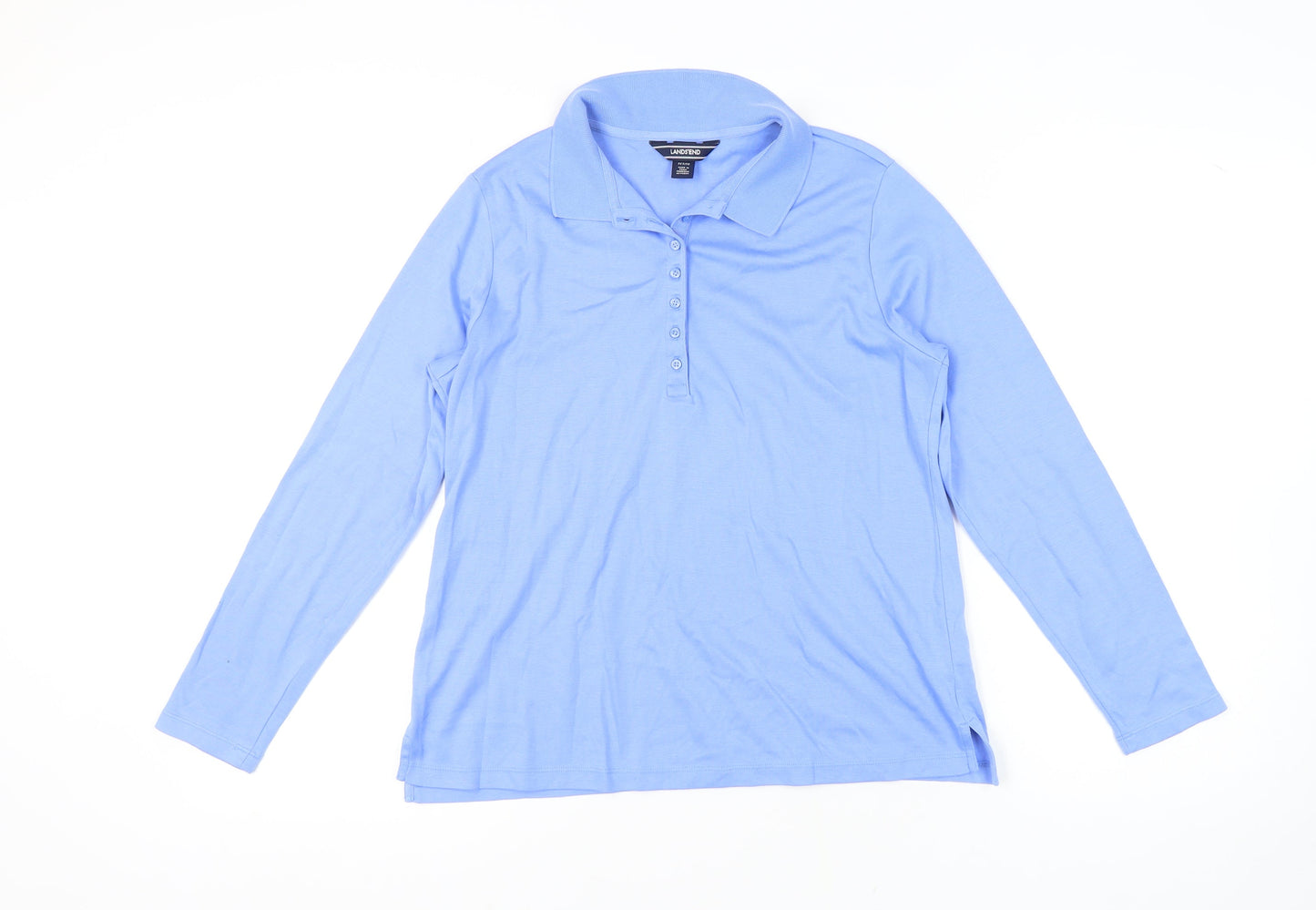 Lands' End Women’s Blue Petite Polo, Long Sleeve, Cotton