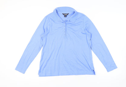 Lands' End Women’s Blue Petite Polo, Long Sleeve, Cotton