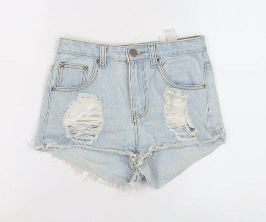 Boohoo Women's Blue High Waist Cut-Off Denim Shorts
