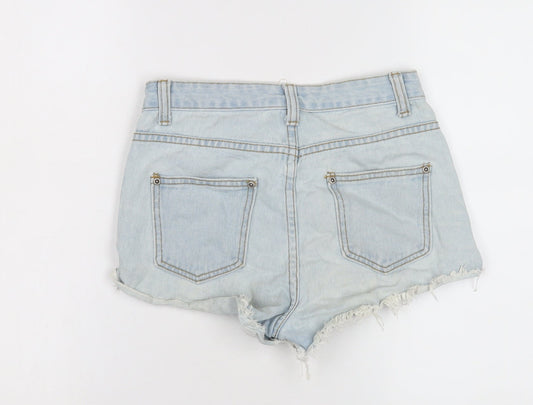 Boohoo Women's Blue High Waist Cut-Off Denim Shorts