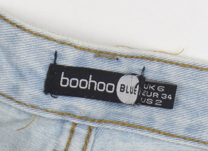Boohoo Women's Blue High Waist Cut-Off Denim Shorts