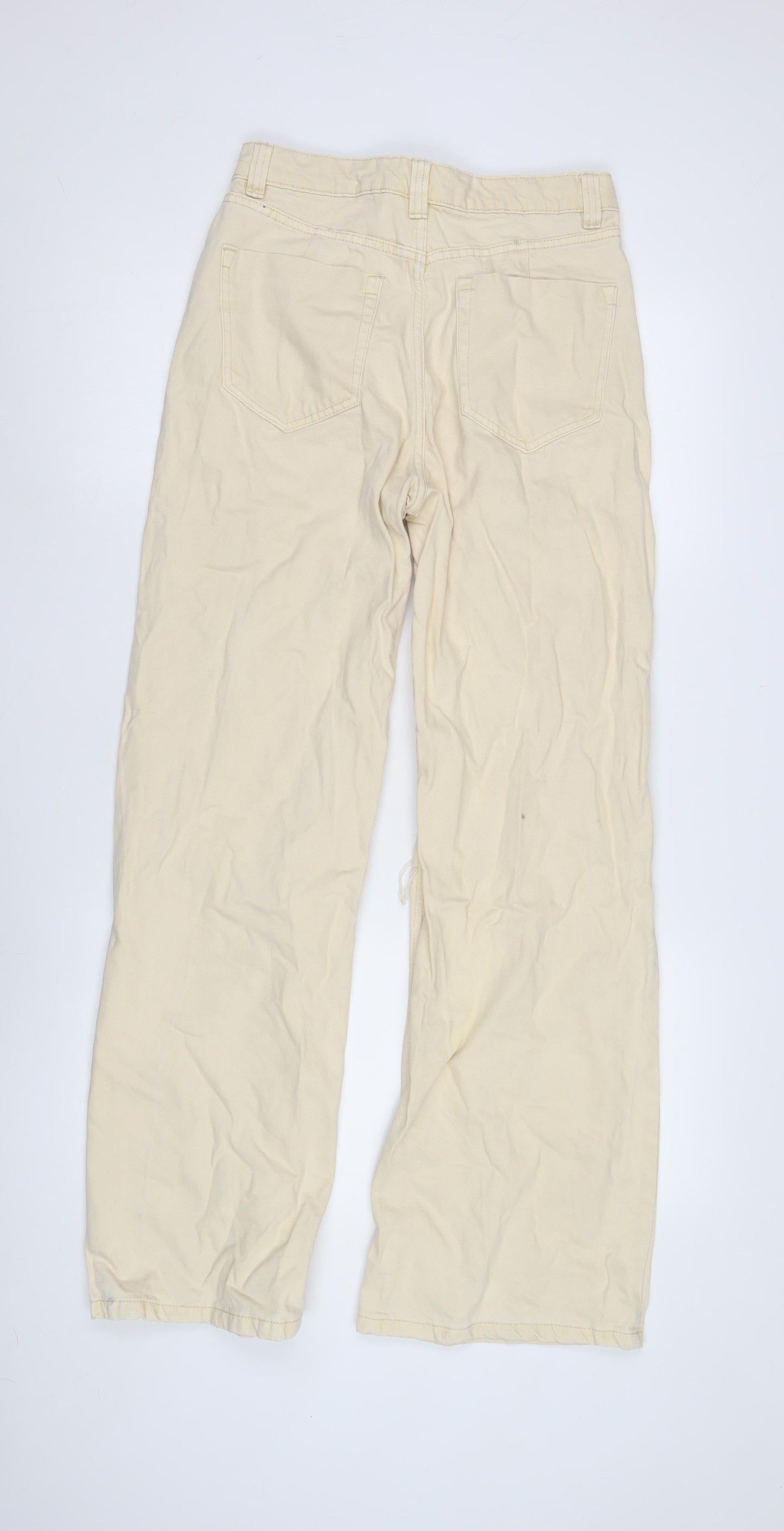 Bershka Women's Beige Wide-Leg Distressed Jeans Size 10