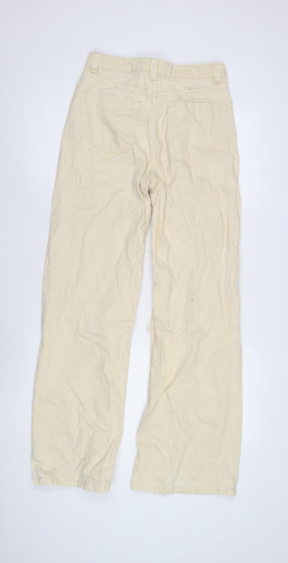 Bershka Women's Beige Wide-Leg Distressed Jeans Size 10