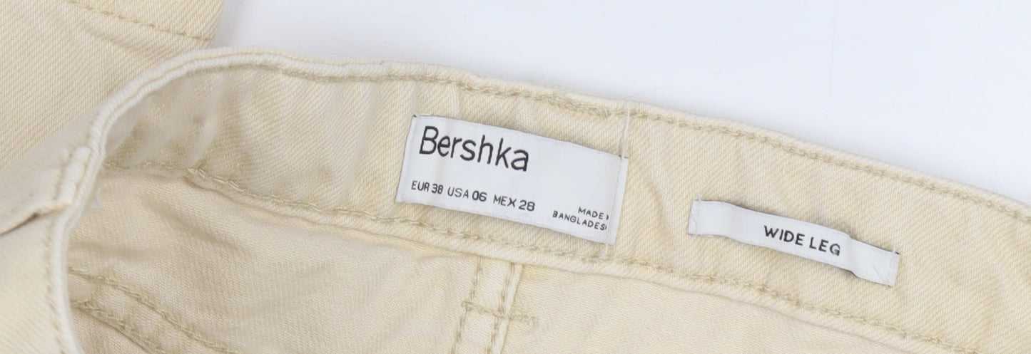 Bershka Women's Beige Wide-Leg Distressed Jeans Size 10