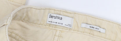 Bershka Women's Beige Wide-Leg Distressed Jeans Size 10