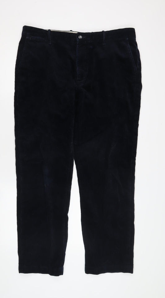 Marks and Spencer Men's Blue Corduroy Trousers, Size 38
