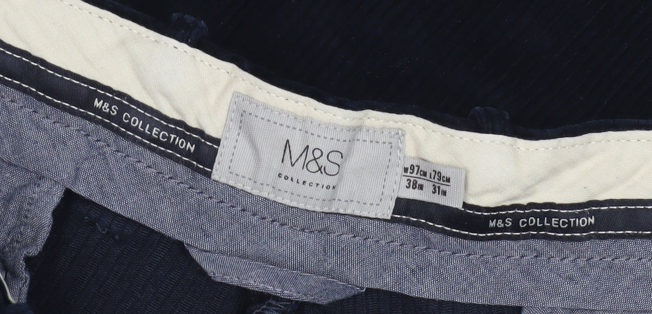 Marks and Spencer Men's Blue Corduroy Trousers, Size 38