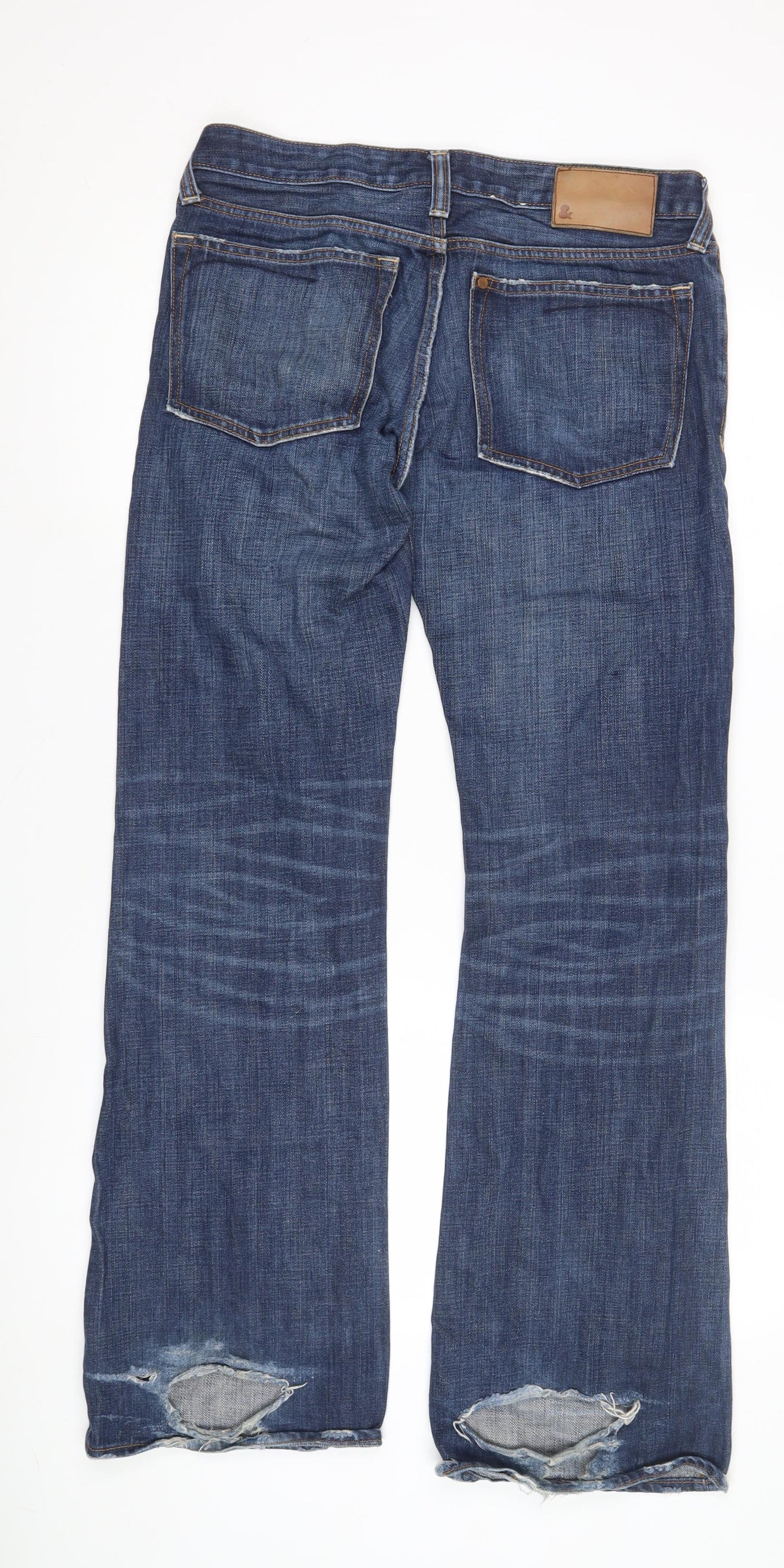 Men's Blue Straight Leg Distressed Jeans Size 32