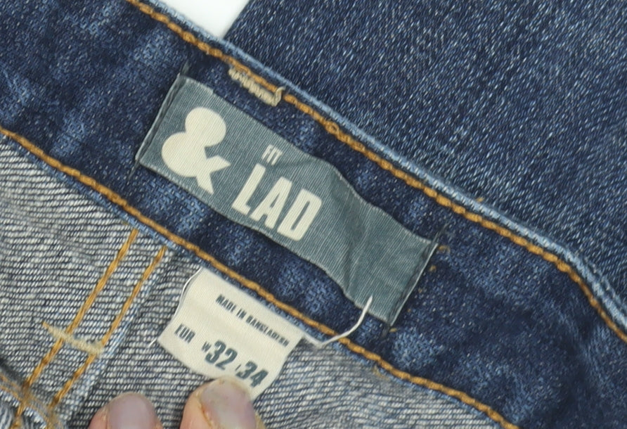 Men's Blue Straight Leg Distressed Jeans Size 32