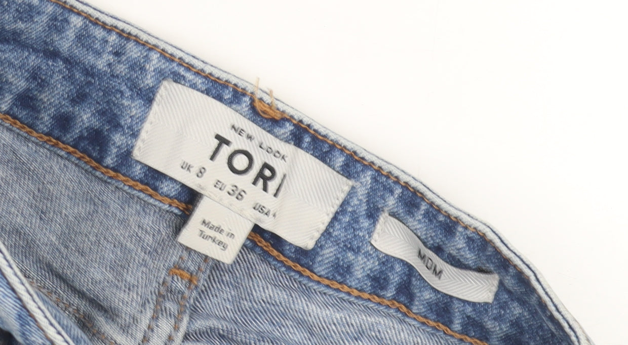 New Look Women's Blue Mom Jeans Size 8 Distressed Relaxed