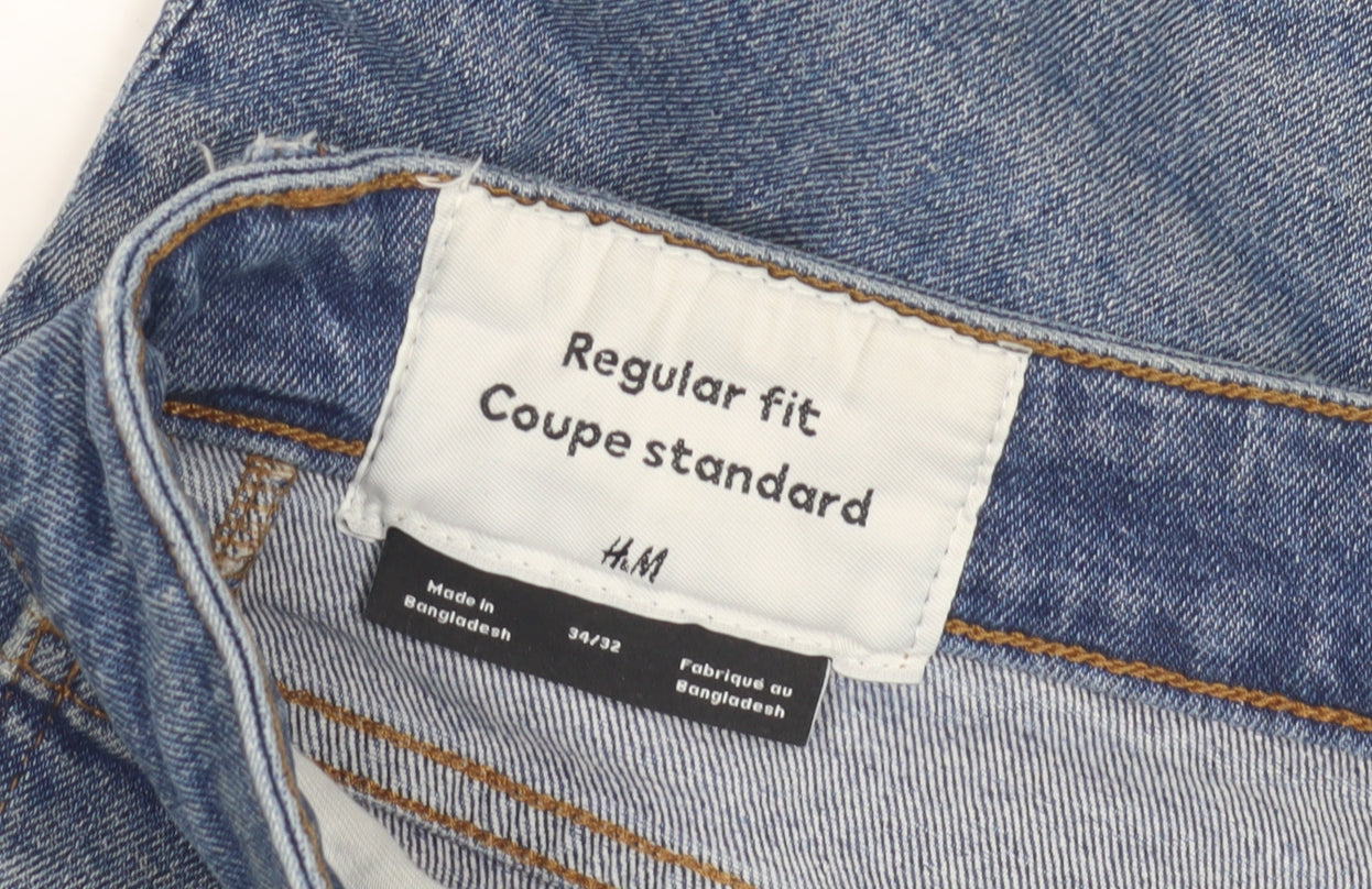 H&M Men's Blue Regular Fit Straight Jeans 34/32