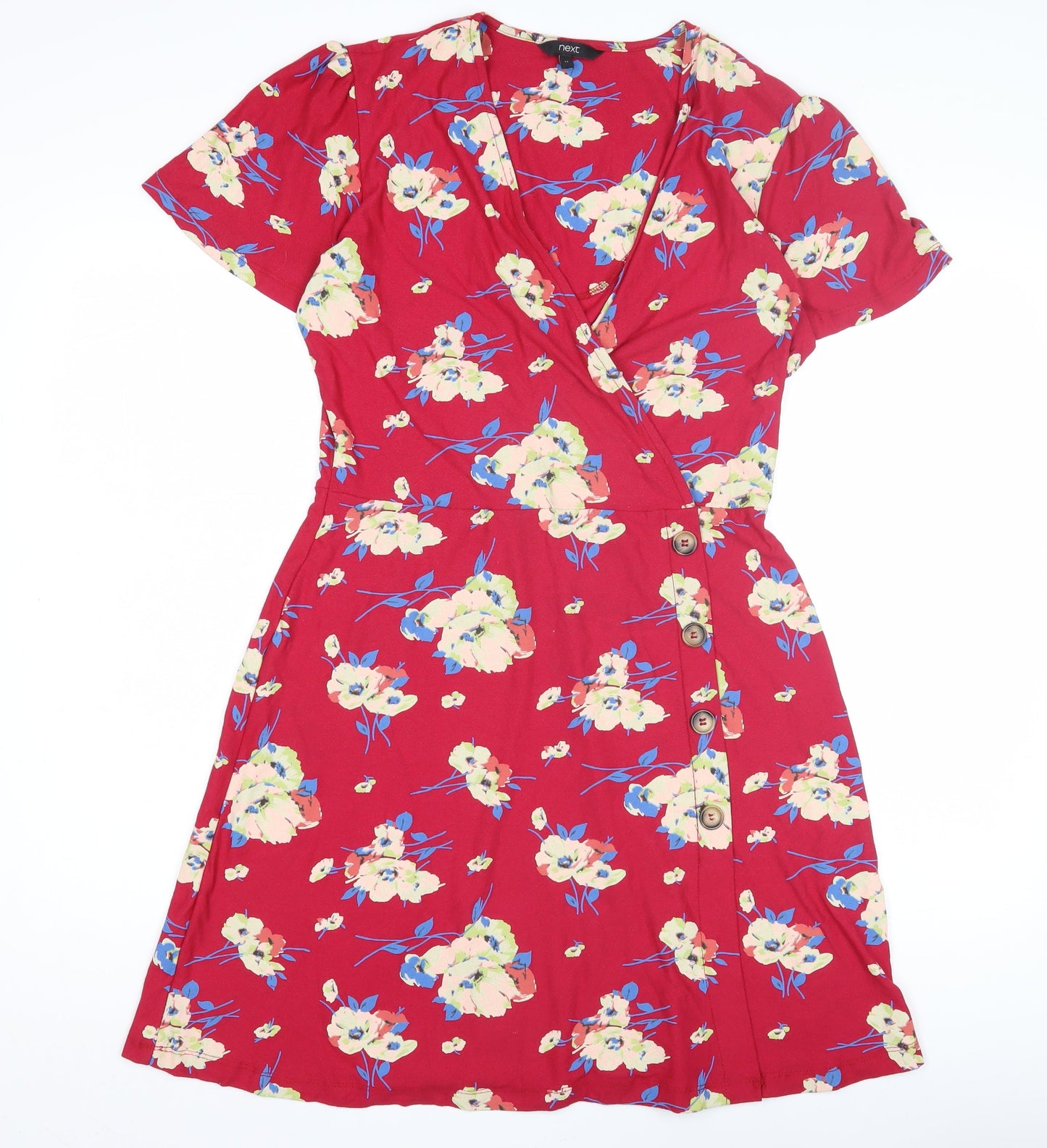 Next Women's Red Floral Wrap Dress, Size 12