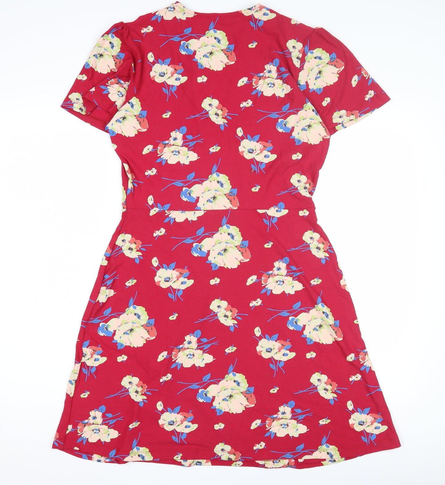 Next Women's Red Floral Wrap Dress, Size 12