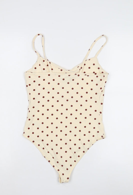 River Island Women's Ivory Polka Dot Bodysuit Size 8