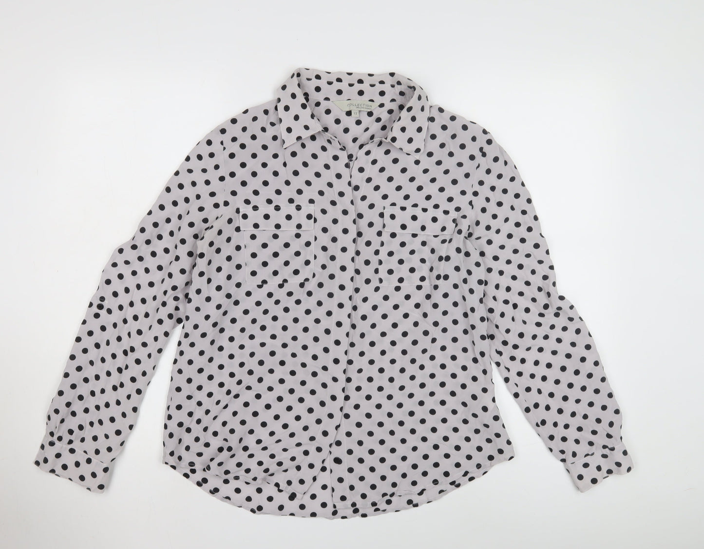John Lewis Women's Black Polka Dot Button-Up Shirt, Size 12