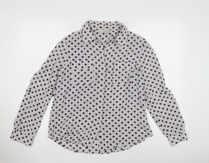 John Lewis Women's Black Polka Dot Button-Up Shirt, Size 12