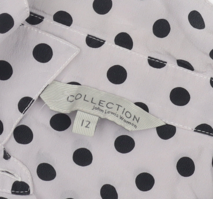 John Lewis Women's Black Polka Dot Button-Up Shirt, Size 12