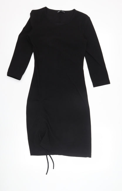 Zara Women's Black Dress M 3/4 Sleeve Ruched Stylish