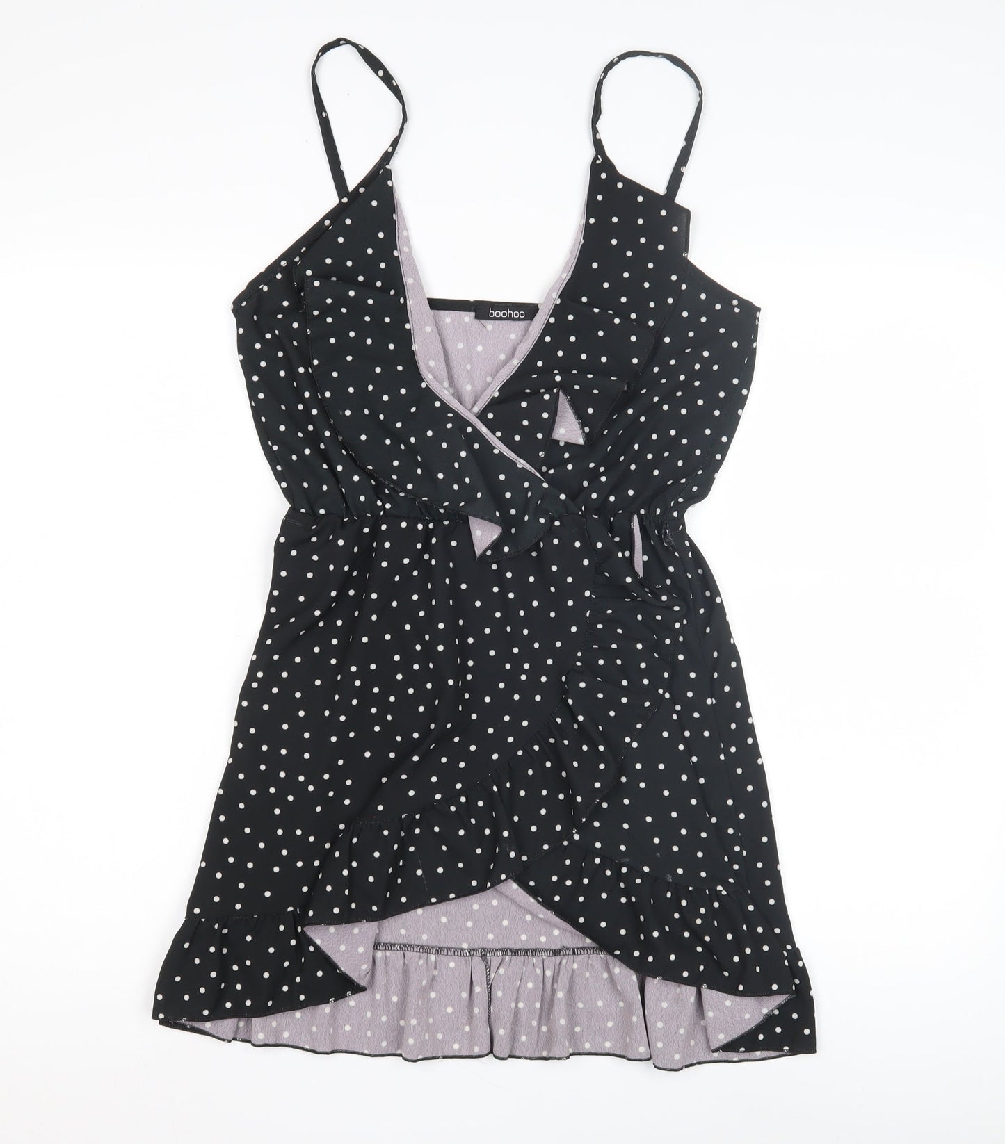 Boohoo Women's Black Polka Dot Wrap Dress 10