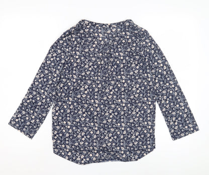 H&M Women's XS Blue Floral Blouse, 3/4 Sleeve Cotton