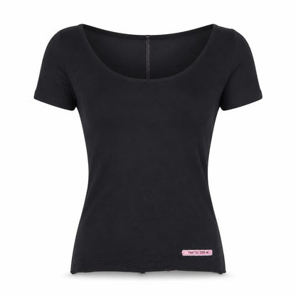 Front view of Twisted Ribbon Women's Black Scoop Neck Top